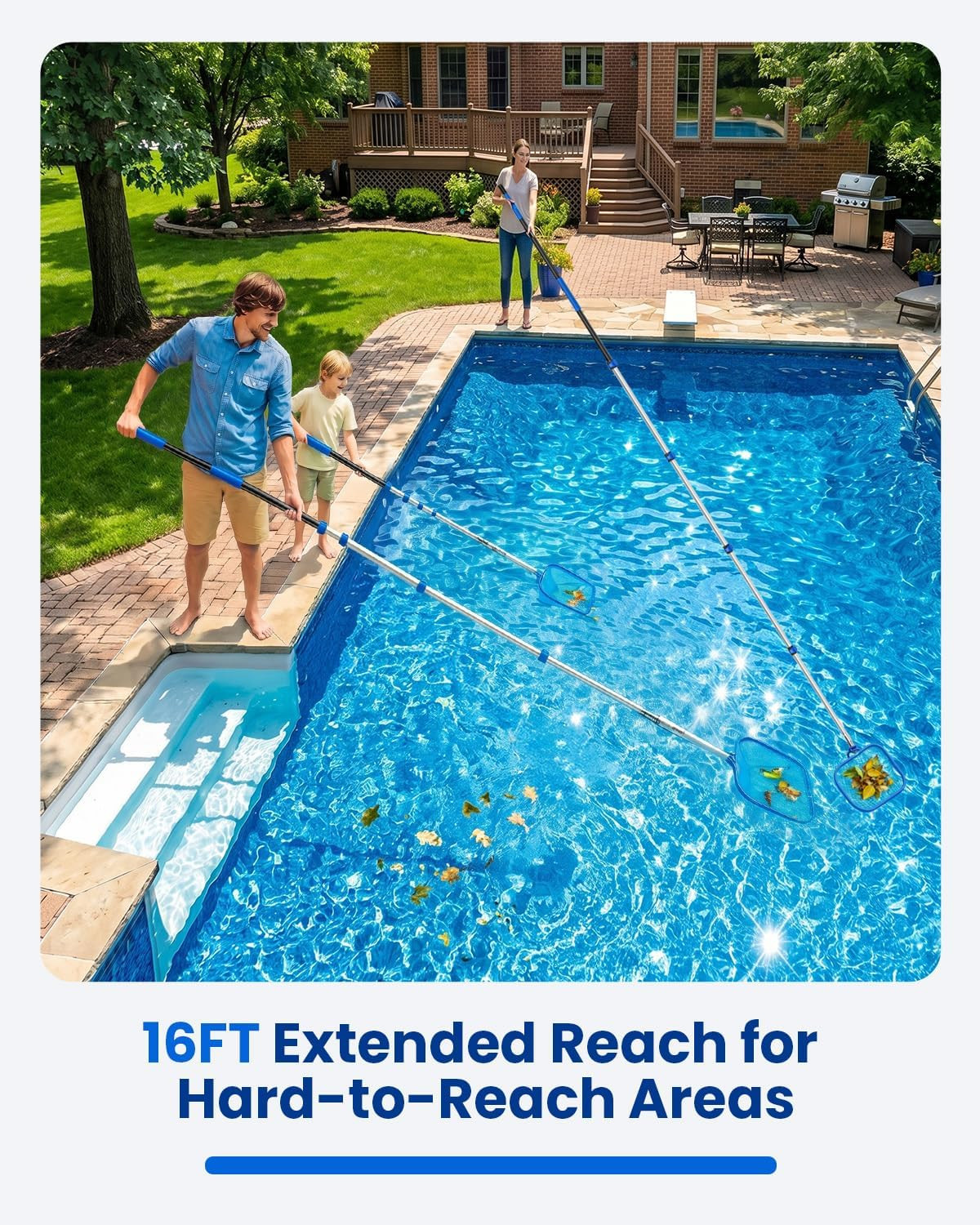Telescopic Pool Brush with Heavy Duty Aluminum Head, 4-16 Ft Adjustable Pole