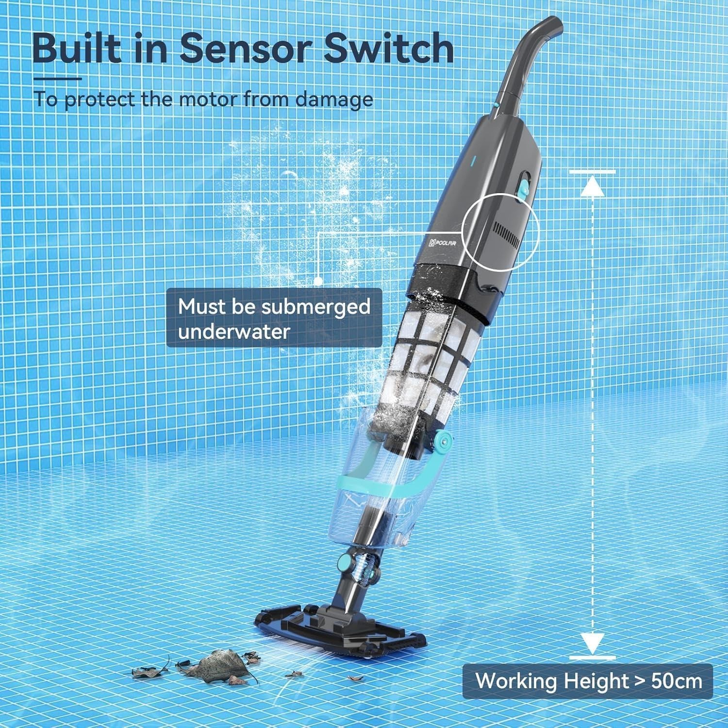 Black Cordless Handheld Pool Vacuum Rechargeable 16 GPM Strong Suction