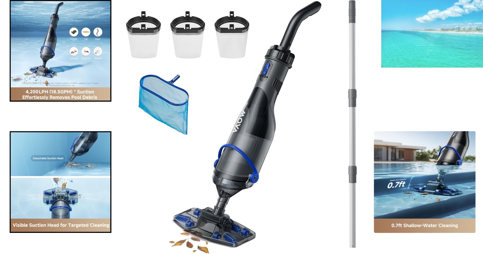 Handler V10 Rechargeable Pool Cleaner – 60min Runtime, Transparent Suction Head