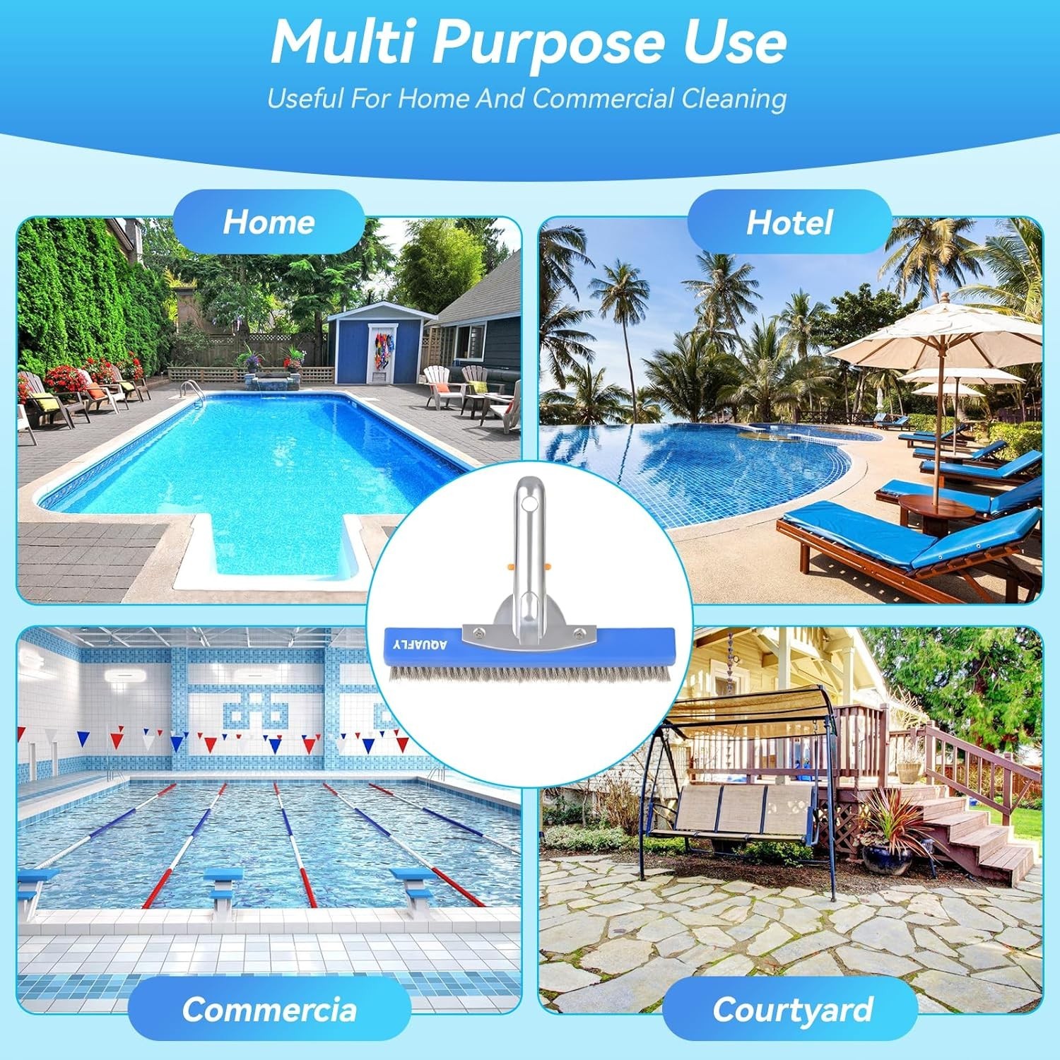 Heavy Duty 10-Inch Stainless Steel Pool Brush for Concrete & Gunite Walls