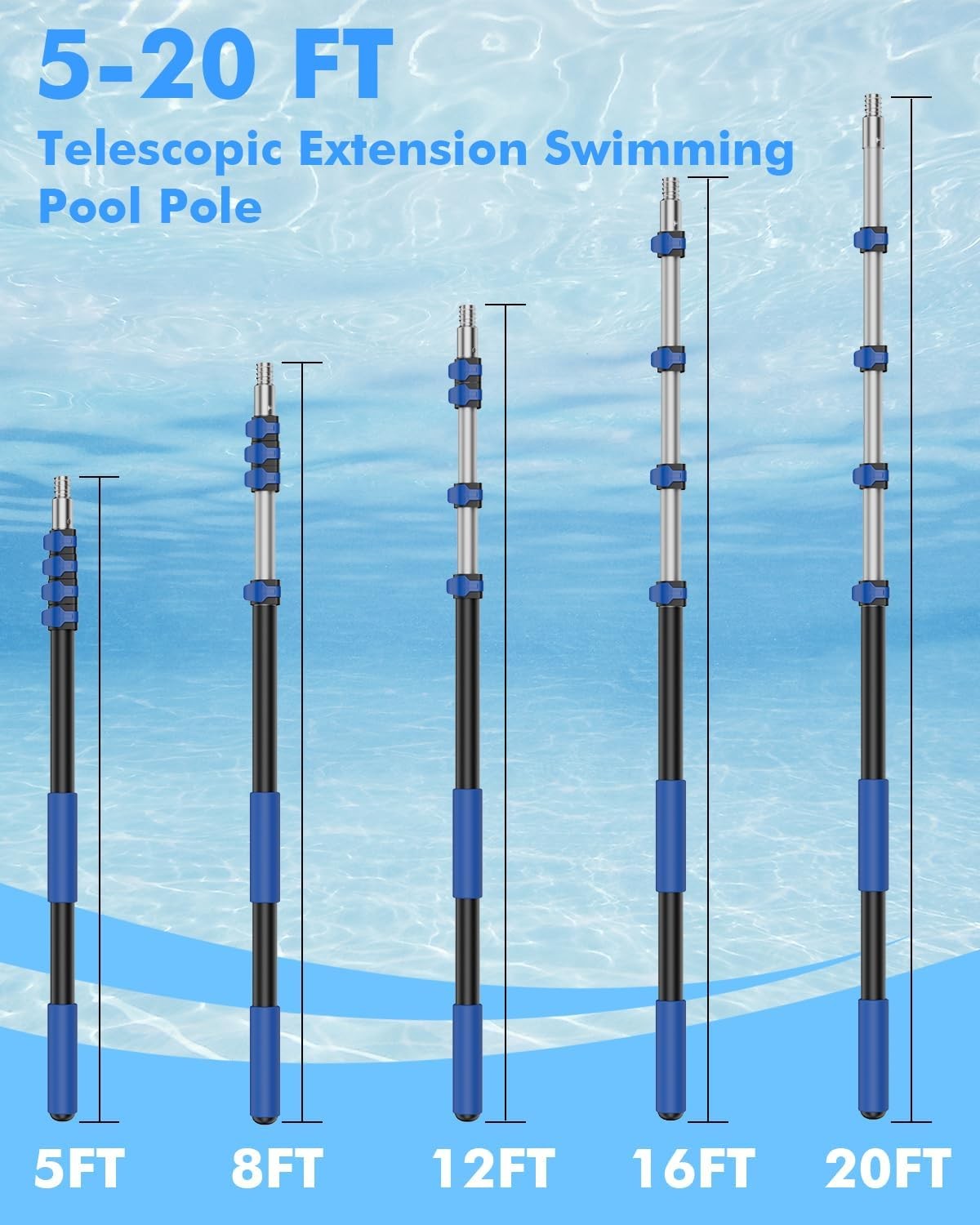 Pole Telescopic 20FT Heavy Duty Upgraded Aluminum, 20 Ft Extension/Extendable Te
