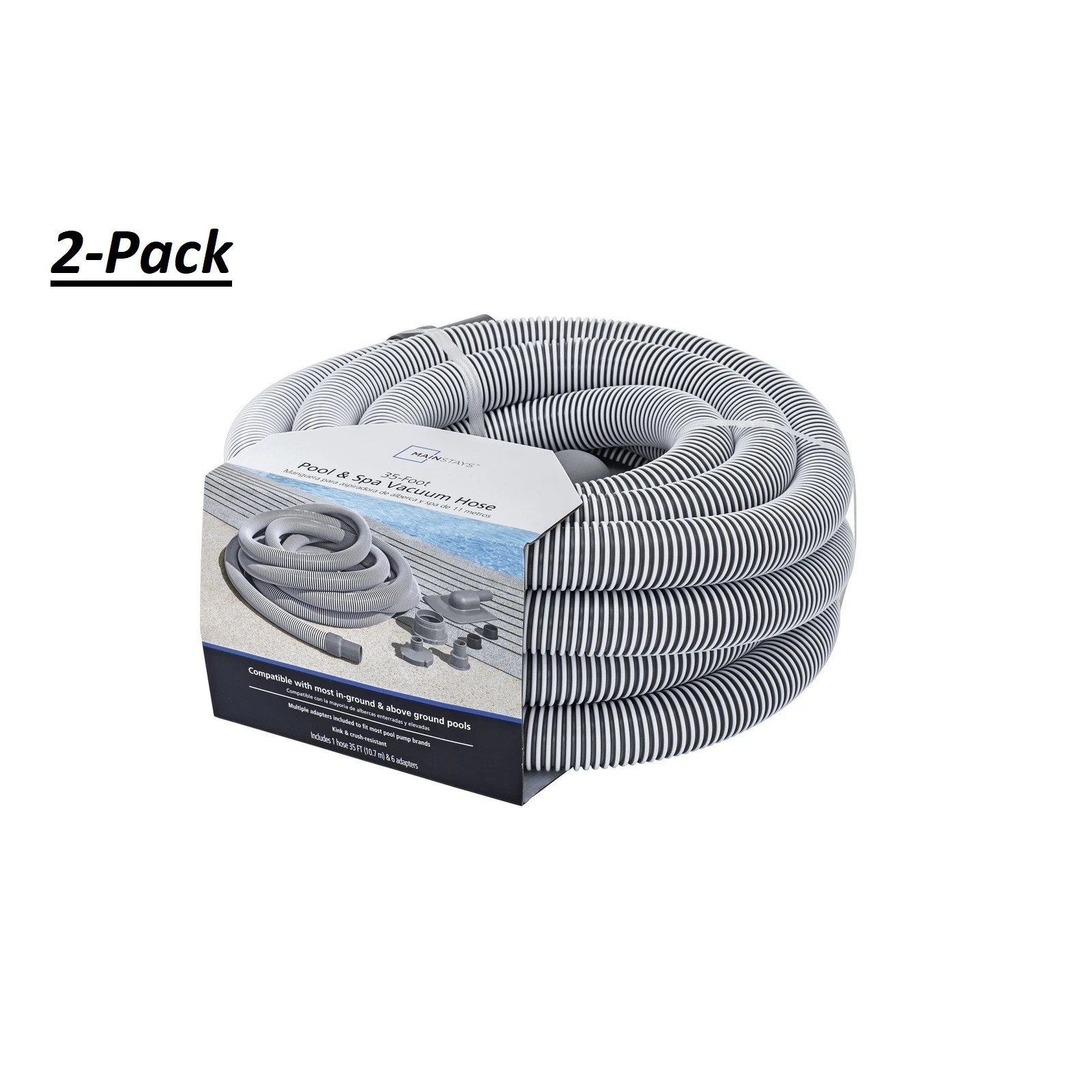 Mainstays 35 ft. x 1.5&Prime; Diameter Pool Cleaning Hose with Adaptors 2-Pack