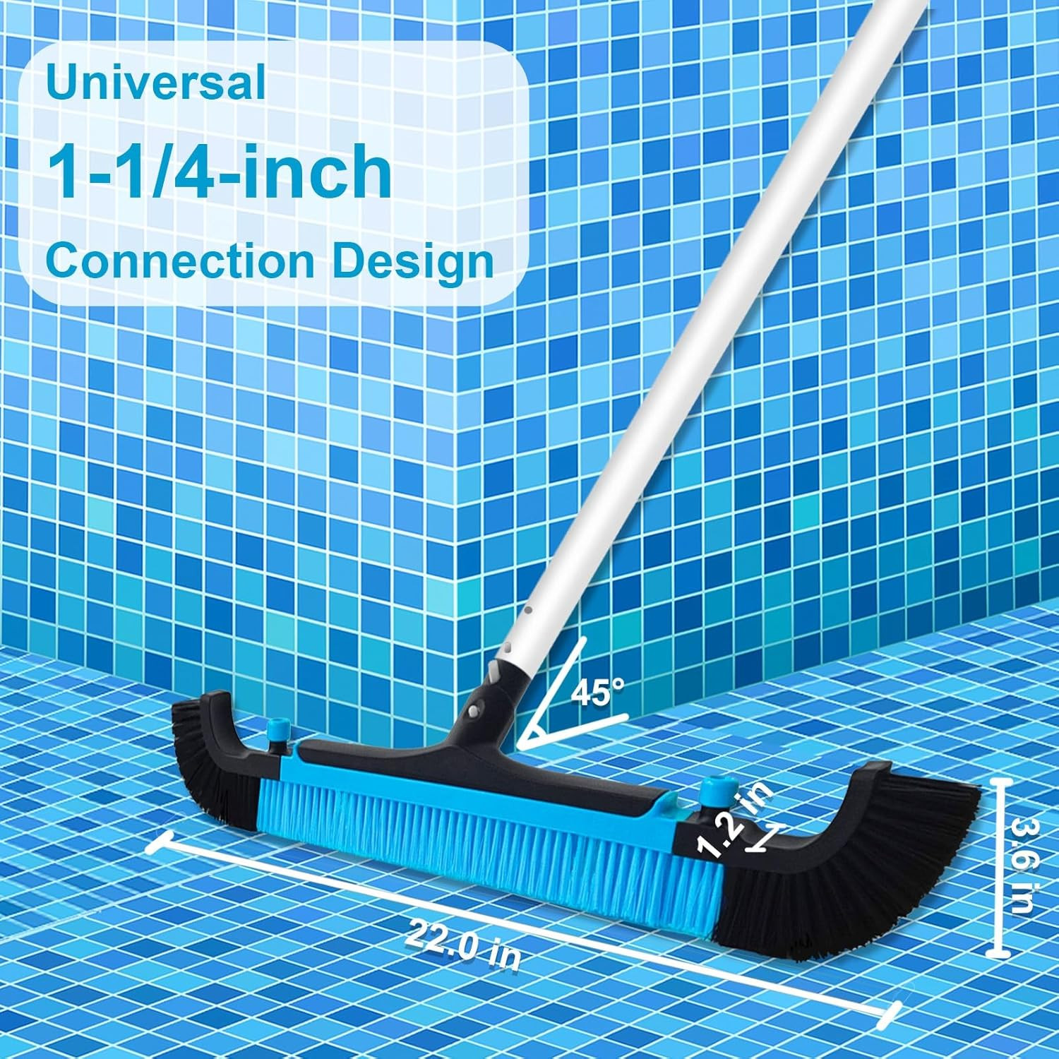 22&Prime; Extra-Wide Pool Brush Head, Heavy-Duty Pool Scrubber Brush with Detachable C