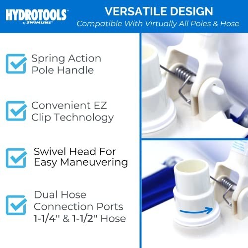Pool Vacuum Head Weighted Rectangular 2.4 LB 1-1/4 1-1/2 Hose Swivel Wheels