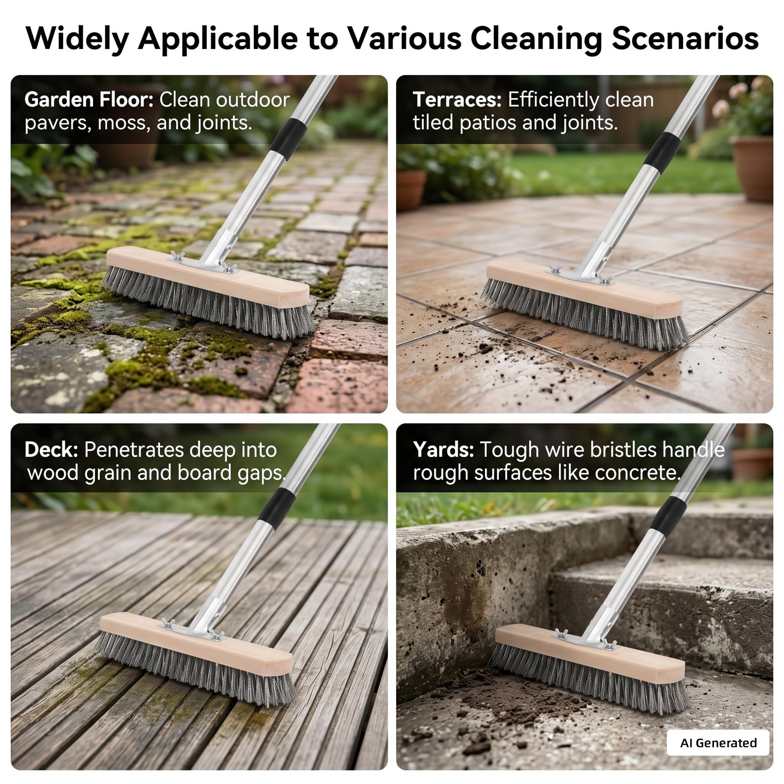 Stainless Steel Wire Scrub Brush with Long Handle, Heavy Duty Floor Scrubber …