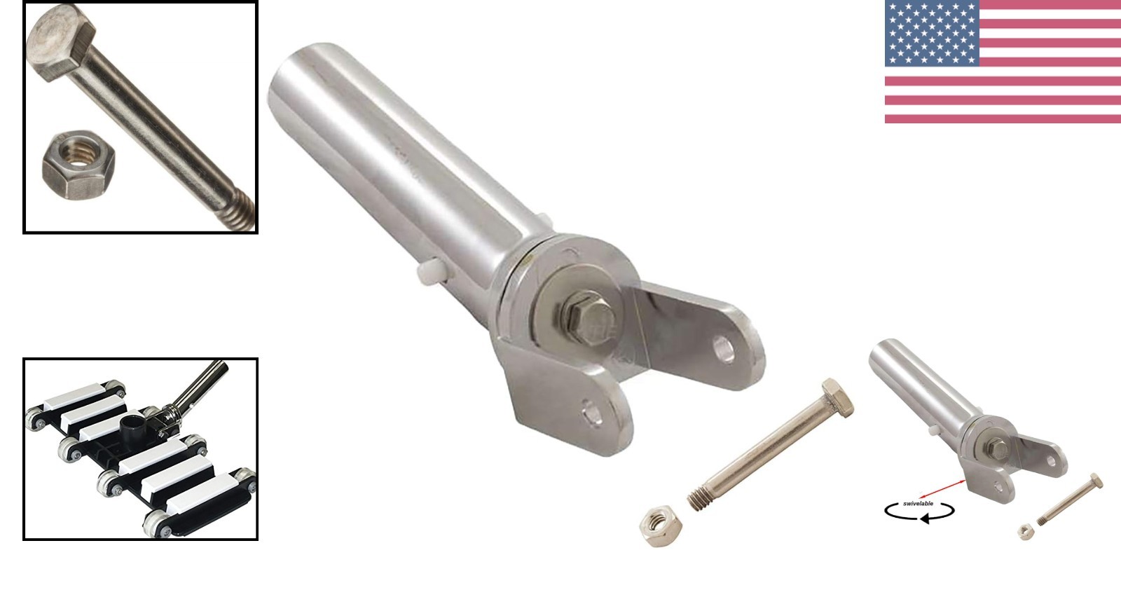 Chrome Pool Vacuum Swivel Handle – Fits Standard Heads, No Tools Needed
