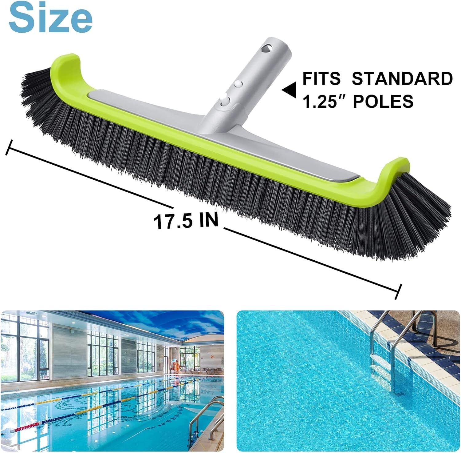 17.5&Prime; Curved Edge Pool Brush for Safe & Efficient Pool Cleaning