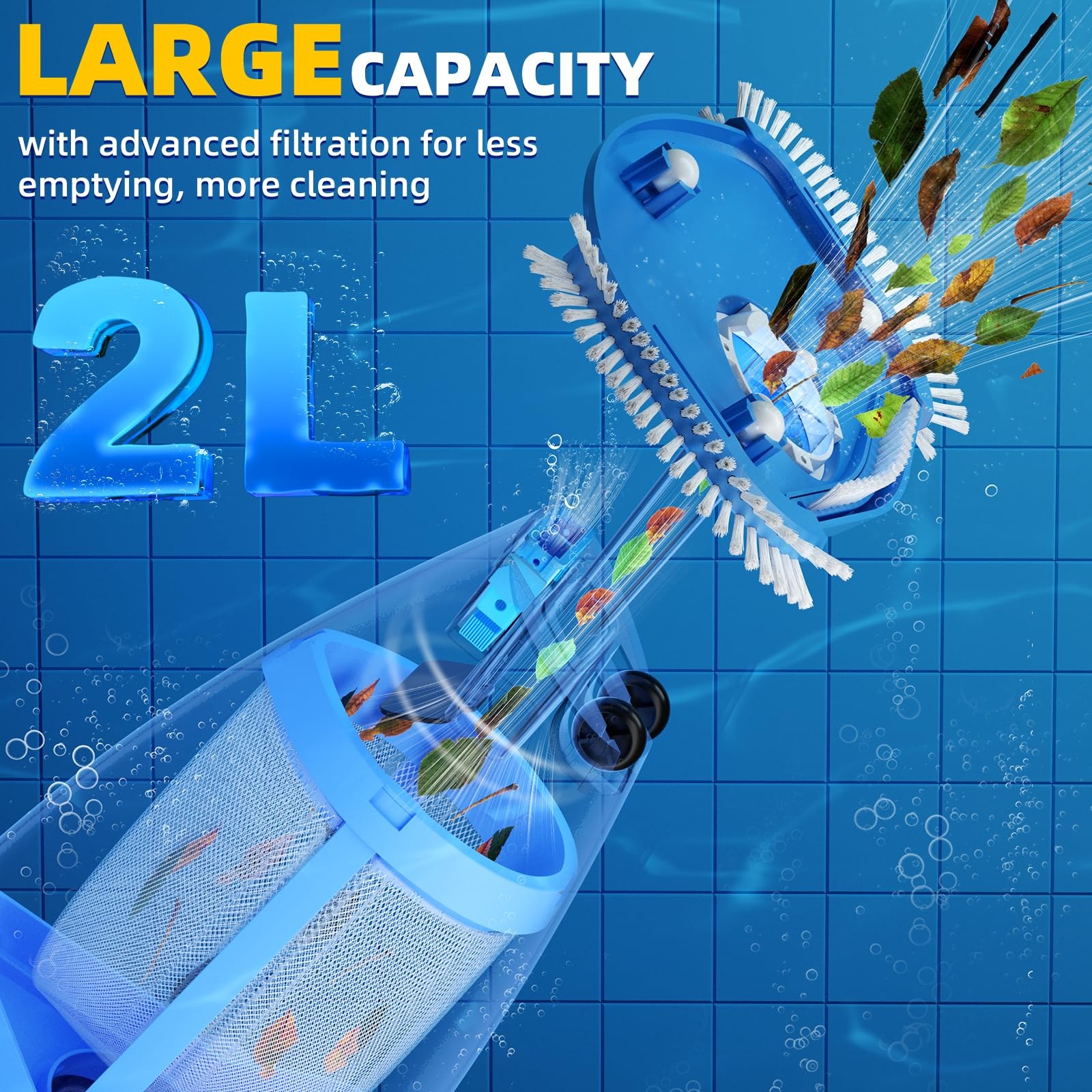 Cordless Pool Vacuum Above & Inground Pools, Powerful 1590 GPH Suction,Handhe…