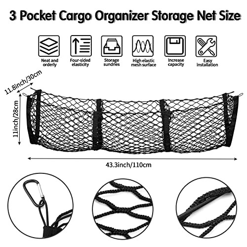 2 Pcs Car Rear Cargo Net, Adjustable Elastic Mesh Cargo 43.3 x 15.7 Inches