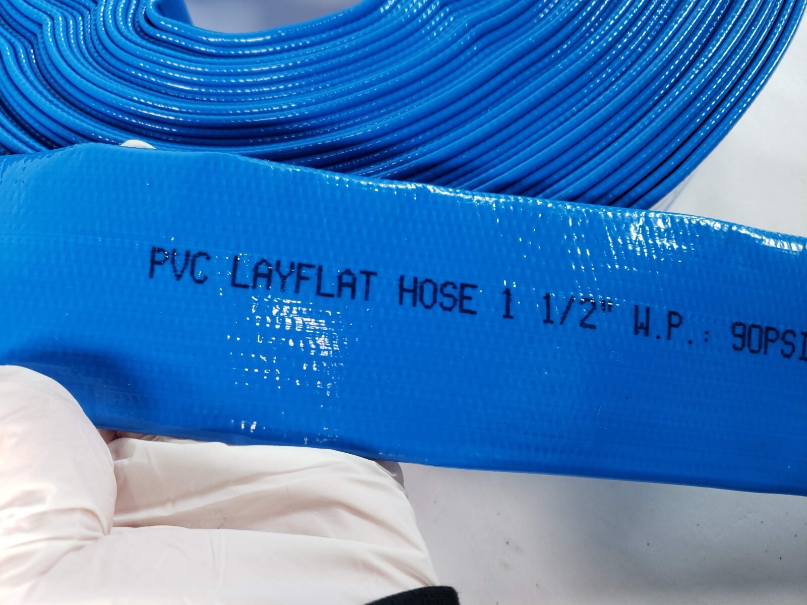 Discharge Hose 1 1/2 in x 100ft PVC Lay Flat Hose Backwash Drain Hose w/ Clamp