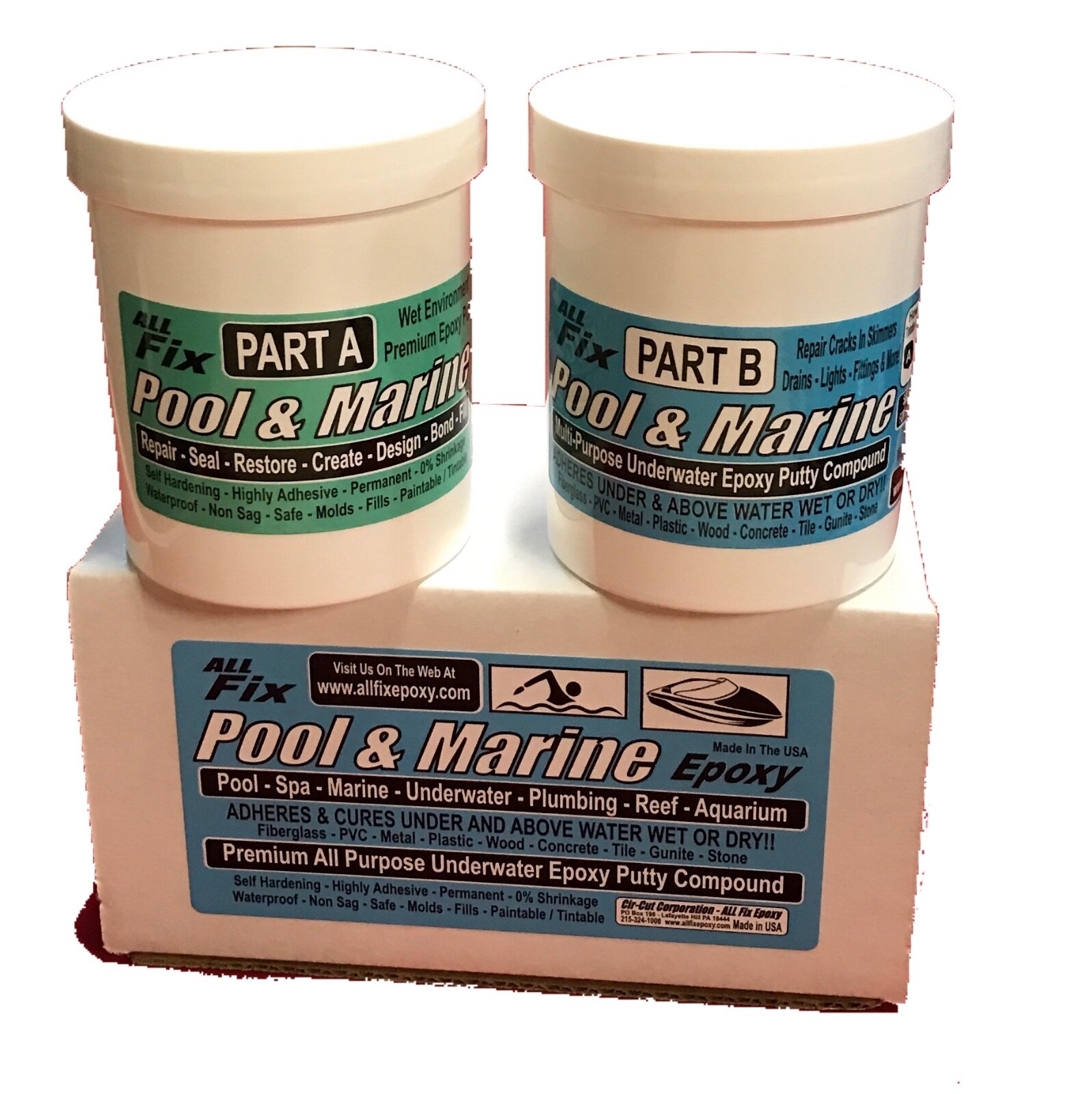 ALL-FIX H2O EPOXY PUTTY Pool Repair Tile Gunite Stone Concrete Fiberglass Leaks