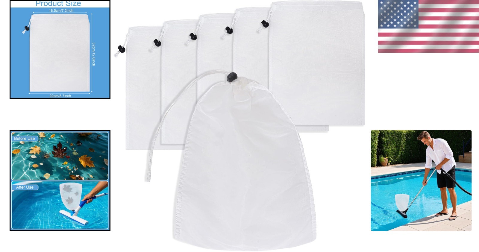 Durable 6 Pcs Pool Skimmer Net Bags – Reusable Filter Bags for Easy Cleaning