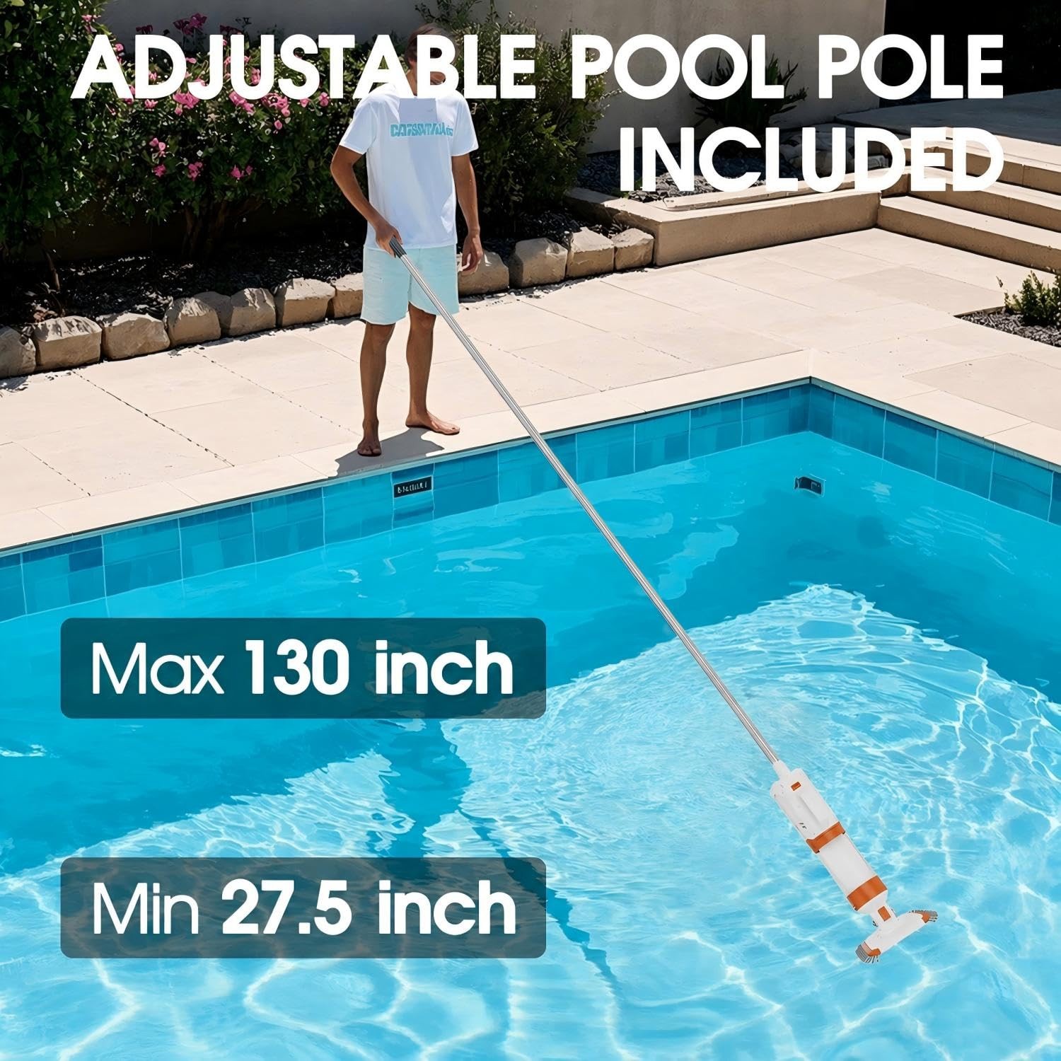 Cordless Pool Vacuum-True Powerful Suction 18.9GPM, 130inch, 1H Runtime, 25µm…