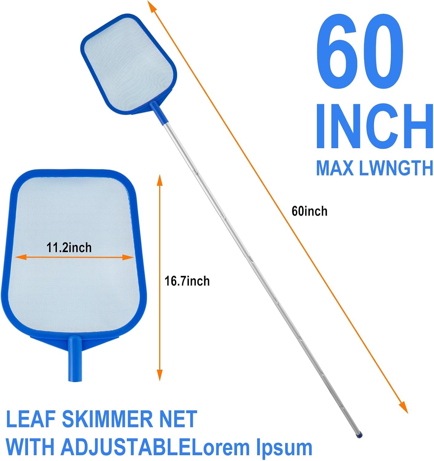 Pool Skimmer Net with 5 Section Adjustable Telescopic Aluminum Pole, 23 »- 60