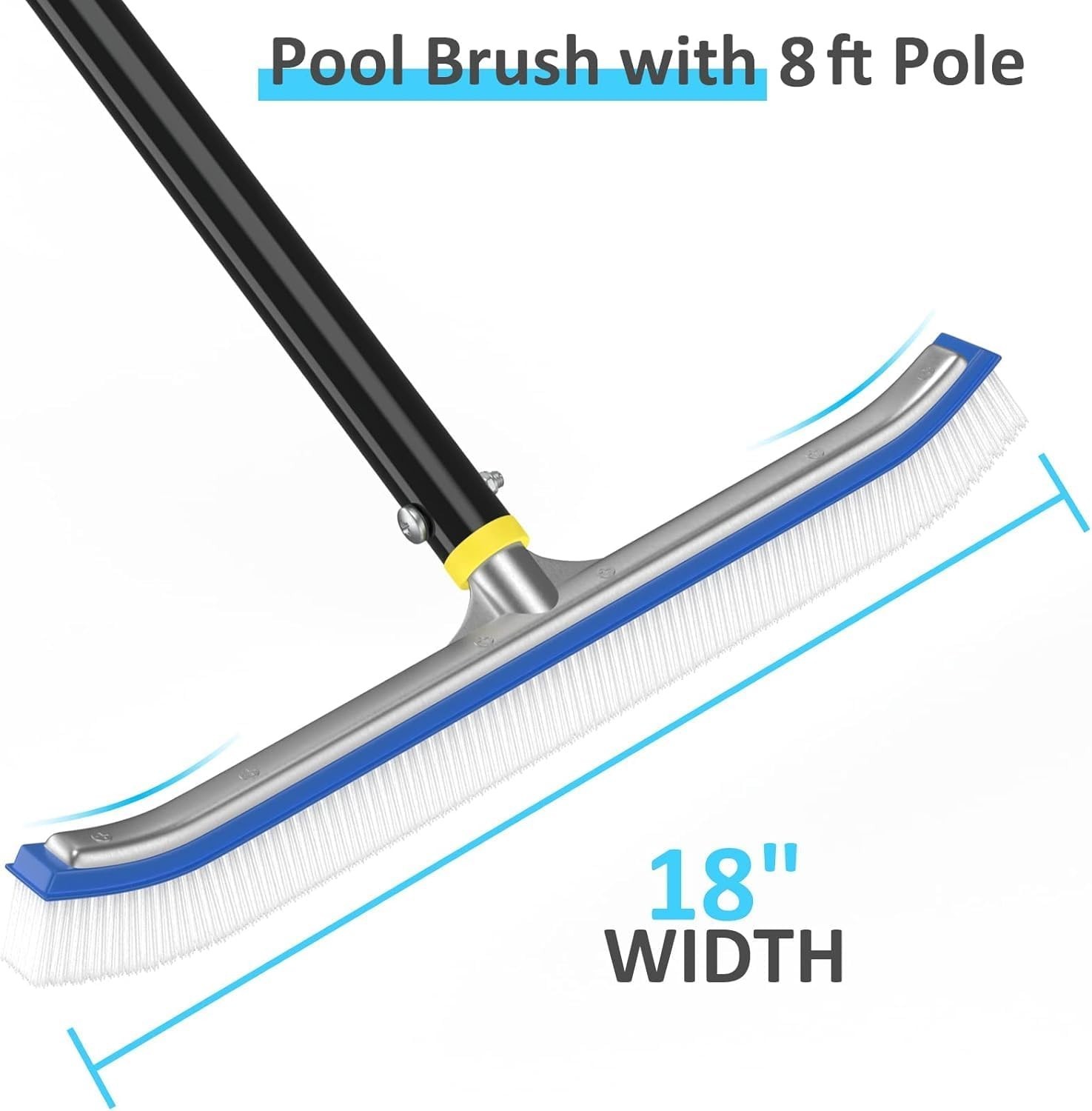 Pool Brush with Pole 8Ft, 18&Prime; Nylon Wall Cleaner for Inground & Above Ground …