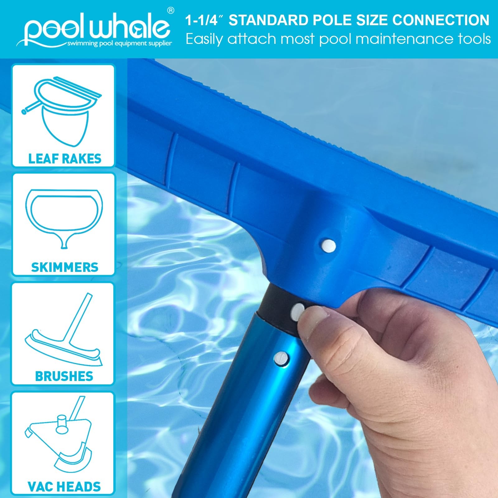 15 Foot Telescopic Pool Pole 3 Piece Extendable Cleaning Heavy Duty Blue Aluminu