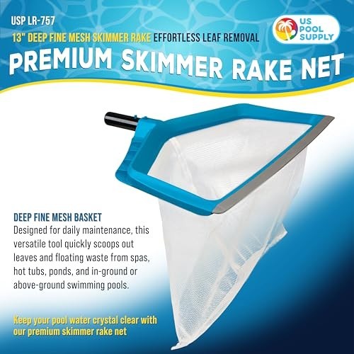 Pool Skimmer Net Fine Mesh 13 Inch Deep Leaf Bag Rubber Scoop Edge Aluminum
