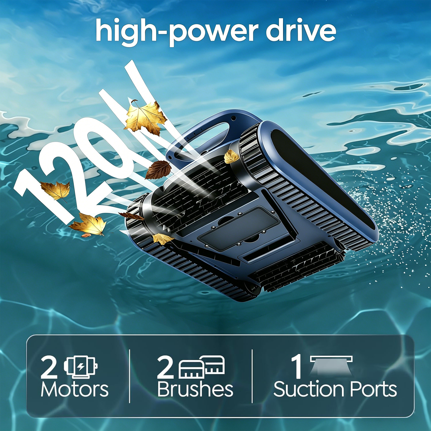 Cordless Robotic Pool Vacuum 120W | Sonar Navigation | Track Drive | Wall Climb