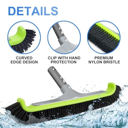 Pool Brush Head 17.5 Inch Heavy Duty Aluminum Curved Edge for Pool Walls Vinyl