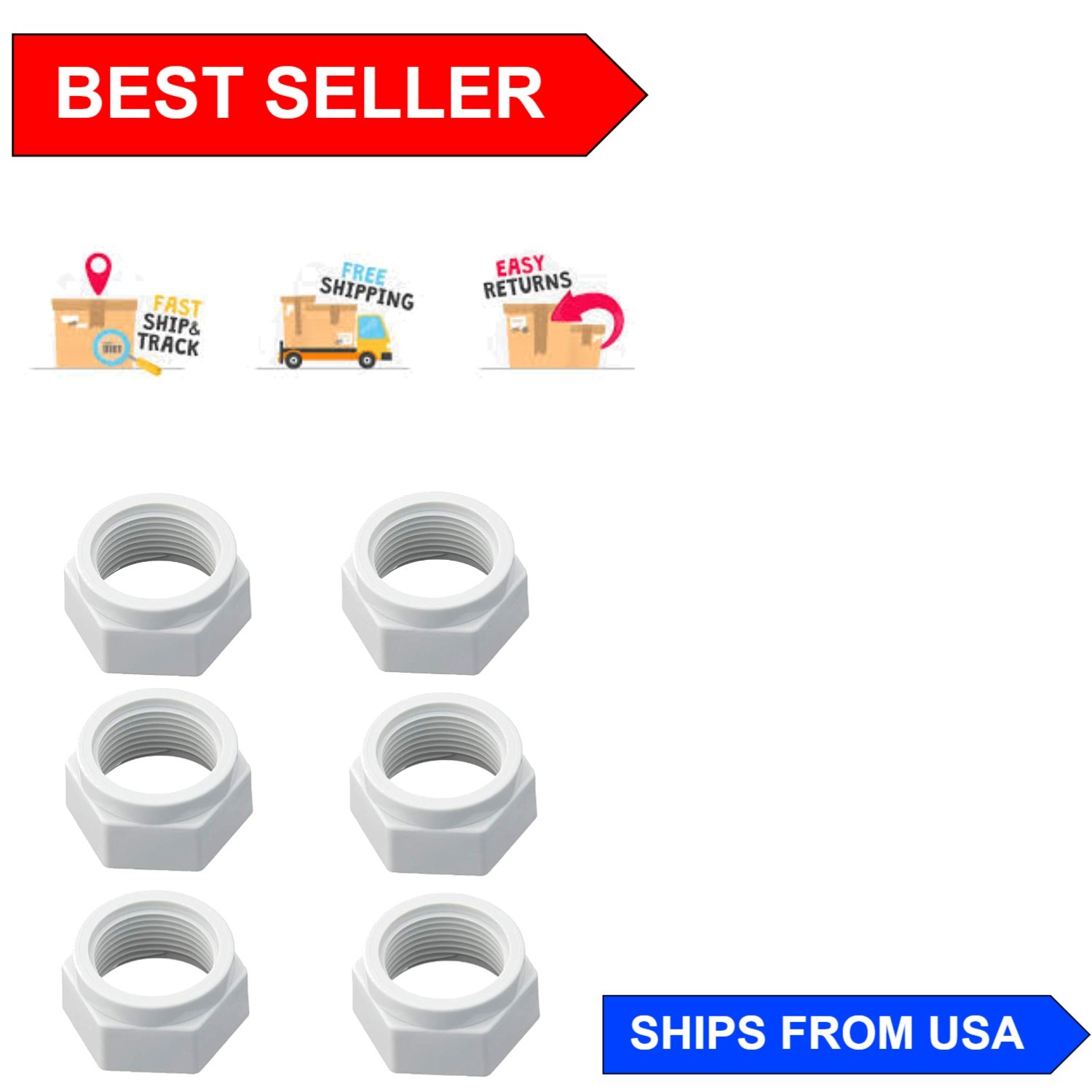 Reliable ED15 Pool Cleaner Feed Hose Mender Nut, Fits Pentair Models – 6 Pack