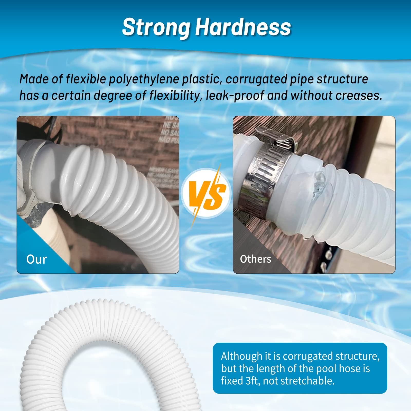 IDEASURE 1-1/4 Inch x 3ft Pool Hoses for Above 1.25 » x 3ft-1 pack, White