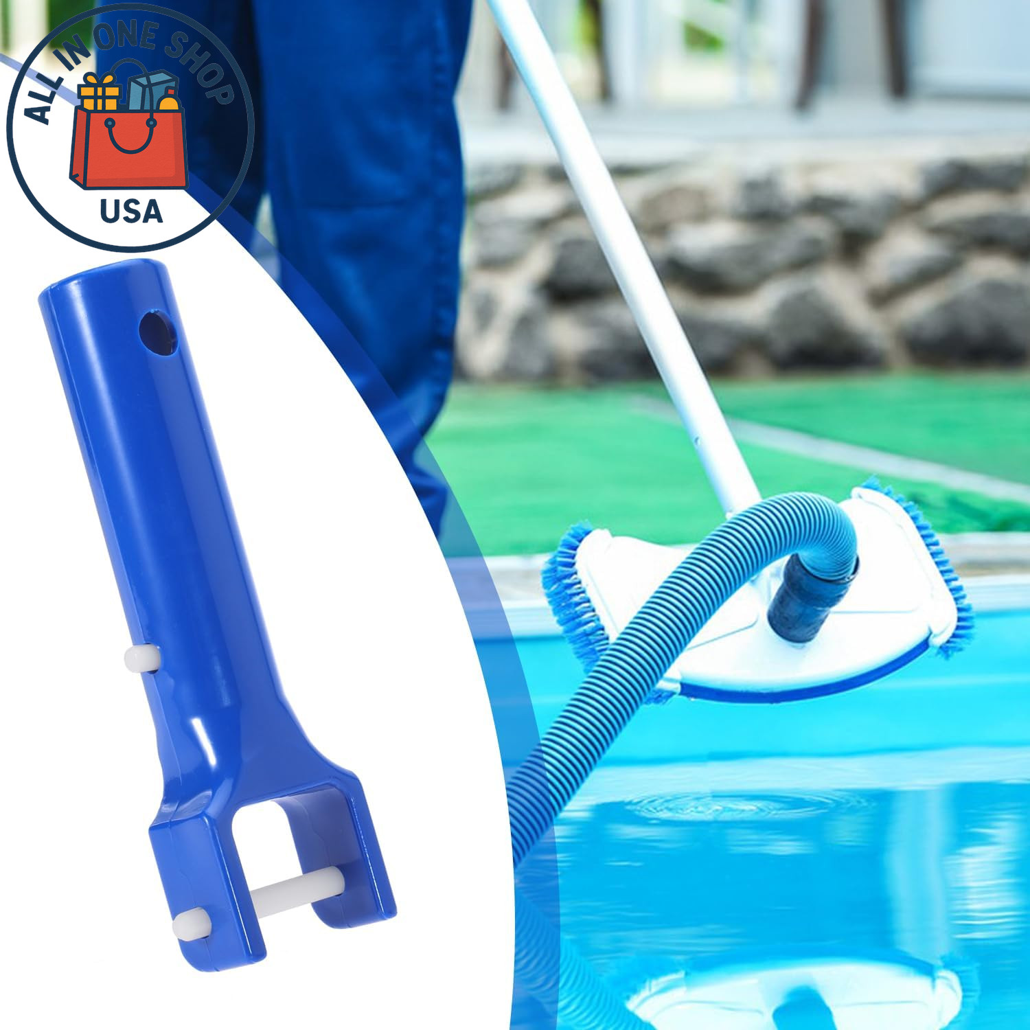 Pool Vacuum Head Handle Set with Butterfly V-Clips and Pins for Spa Use