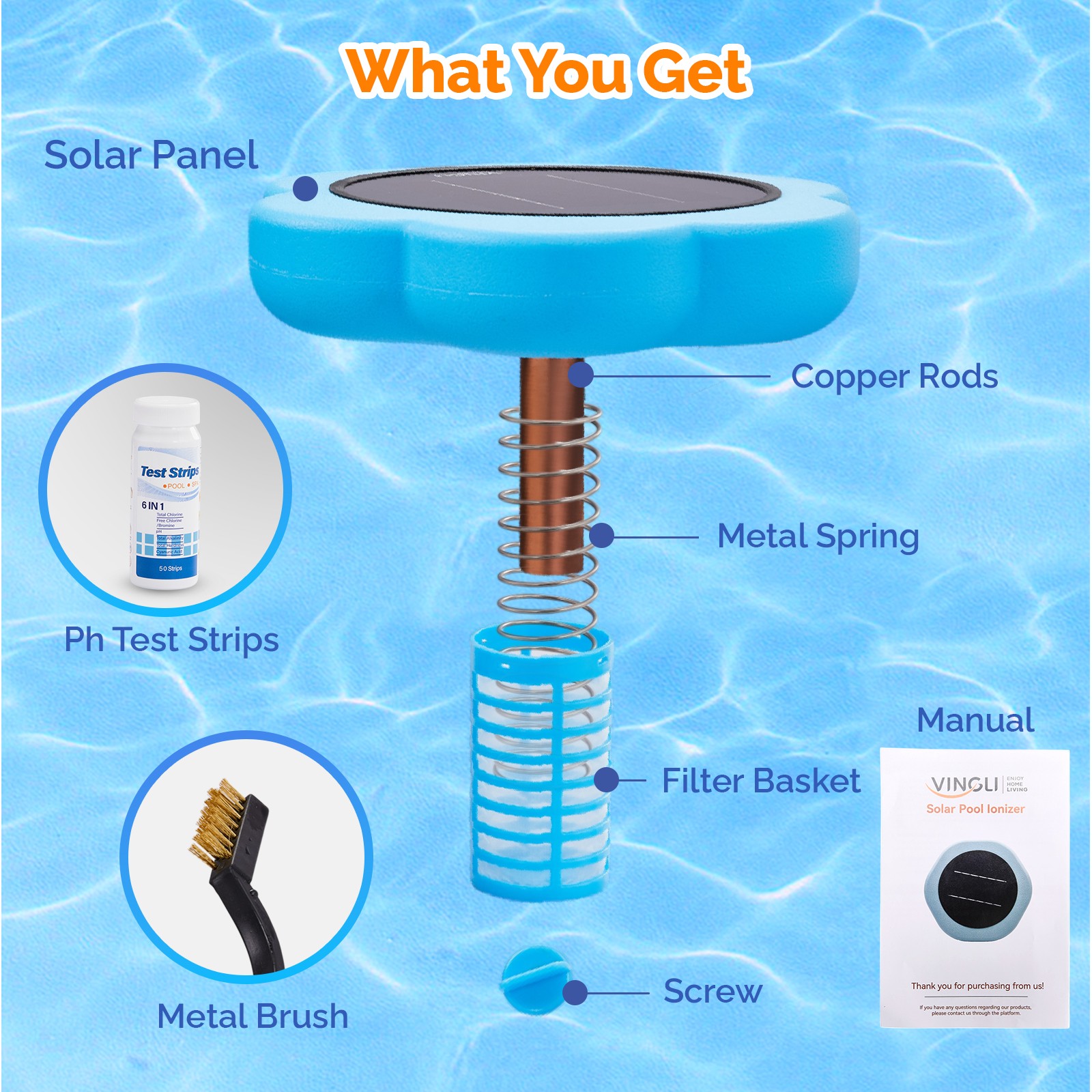 Solar Copper Pool Ionizer for Water Clarification Above Ground Inground Pool