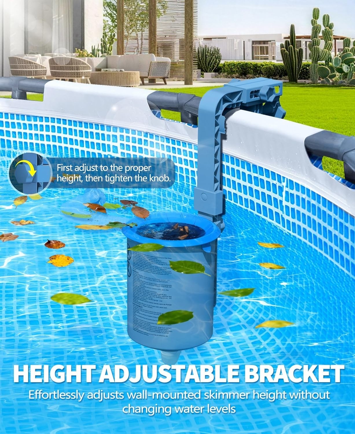 Upgrade above Ground Pool Skimmer Comes with 3 Socks, Anti-Tilt Wall Mount Surfa
