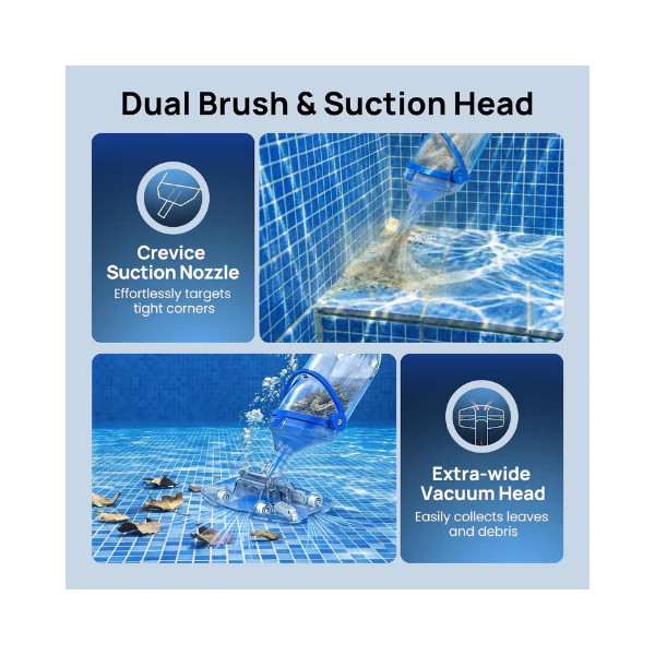 Consciot Cordless Pool Vacuum Cleaner Telescopic Pole 1100 GPH 60 Min Runtime