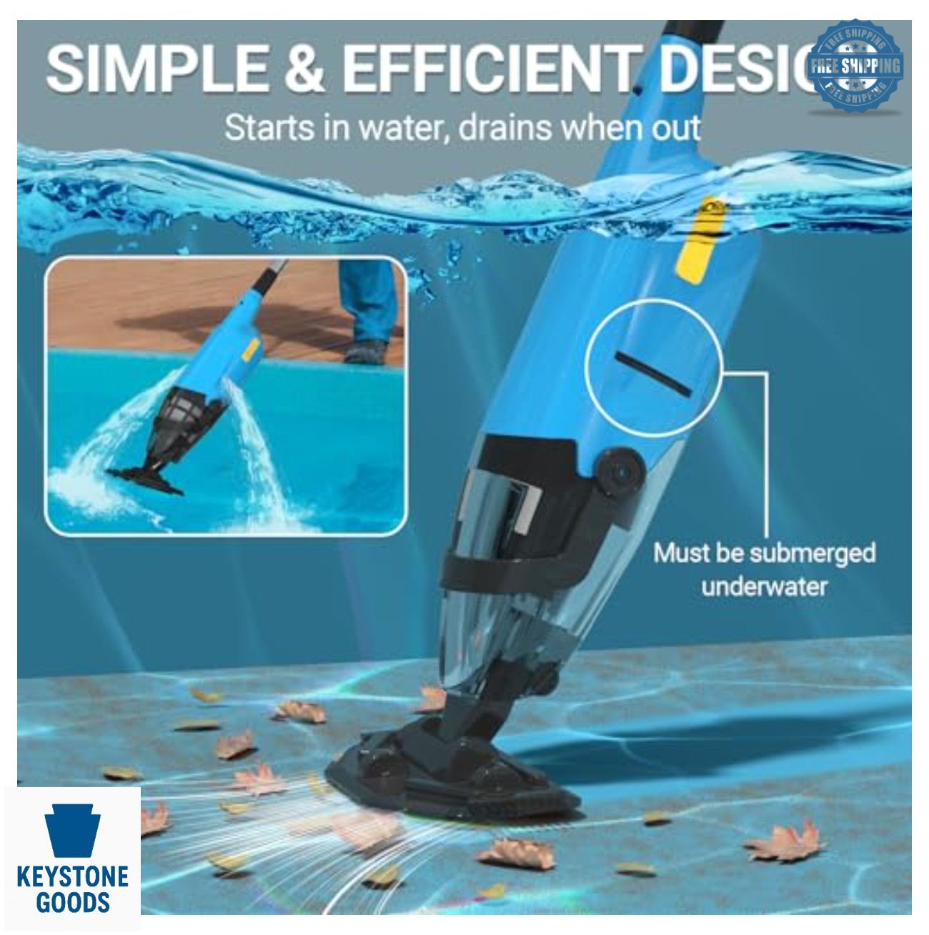 Cordless Handheld Pool Vacuum 18GPM Suction 87 Inch Pole 60 Mins Runtime