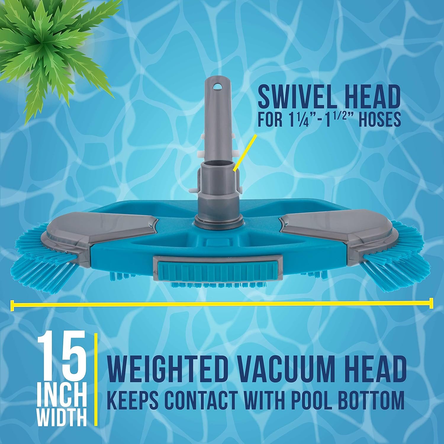 Deluxe Weighted Pool Vacuum Head with Side Brushes, Swivel Connection, EZ Clip H