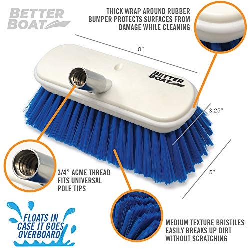 Deck Brush Medium Bristle 8&Prime; Head Scrub Cleaning with Bumper Medium Bristles