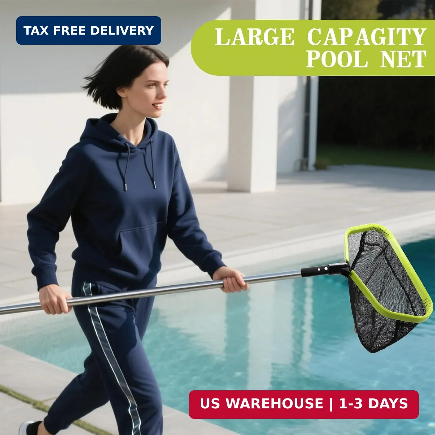 Double-Layer Deep Bag Pool Skimmer Net with Reinforced Frame – Fine Mesh Pool Le