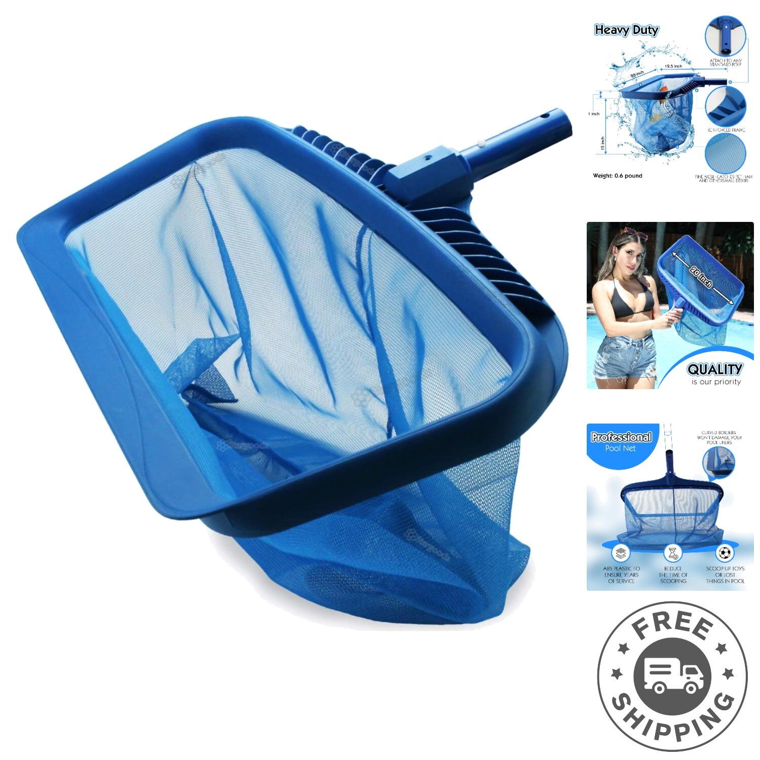 Durable Leaf Rake for Pools – Deep Mesh Bag & Universal Holder Included