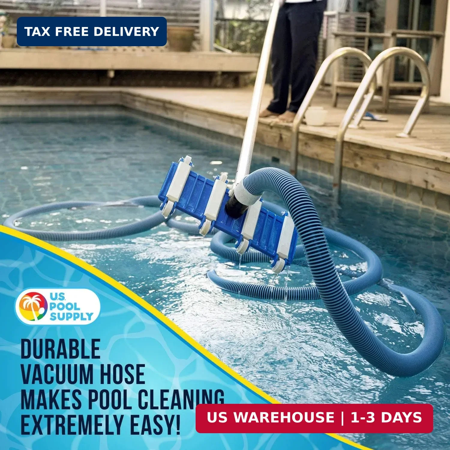 U.S. Pool Supply Pool Vacuum Hose – 1-1/2&Prime; x 30&prime; Professional Heavy Duty Pool Ho