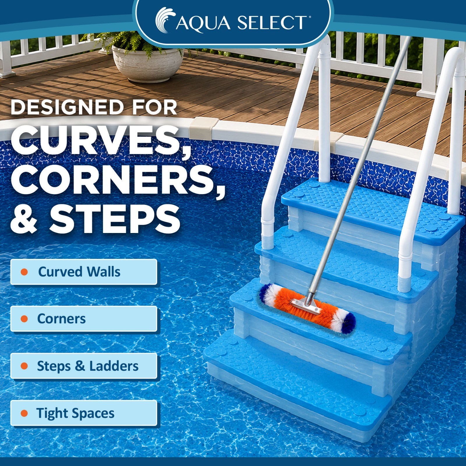 Aqua Select® 18 Inch 360° Brush For Swimming Pool Wall & Floor