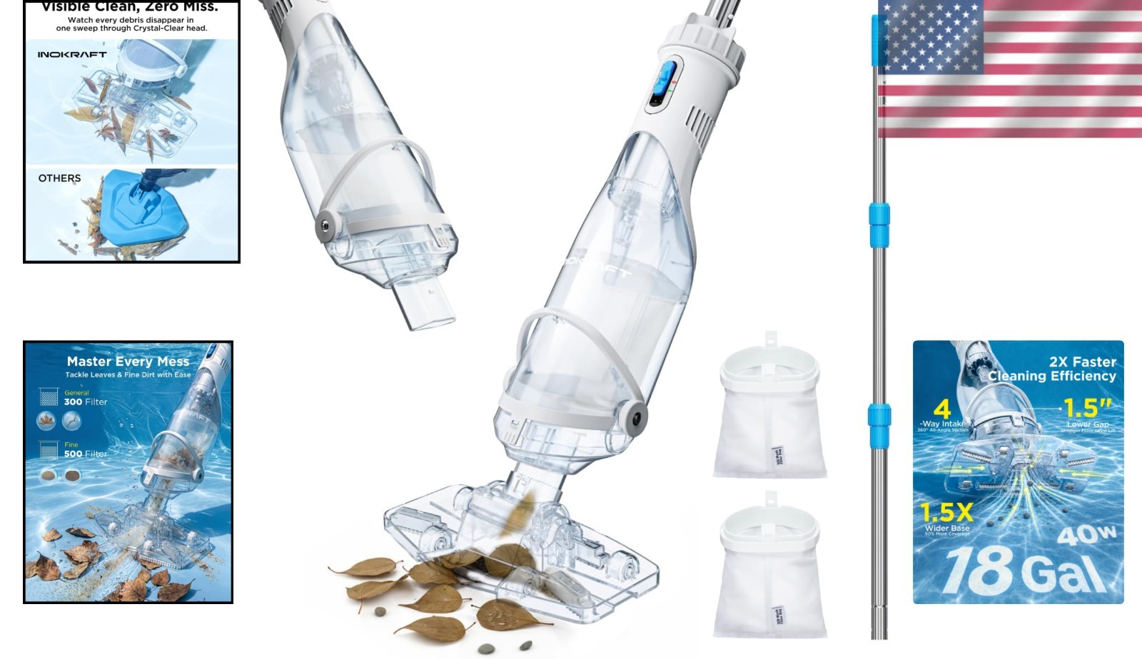 Powerful Cordless Pool Vacuum, 59” Pole Included