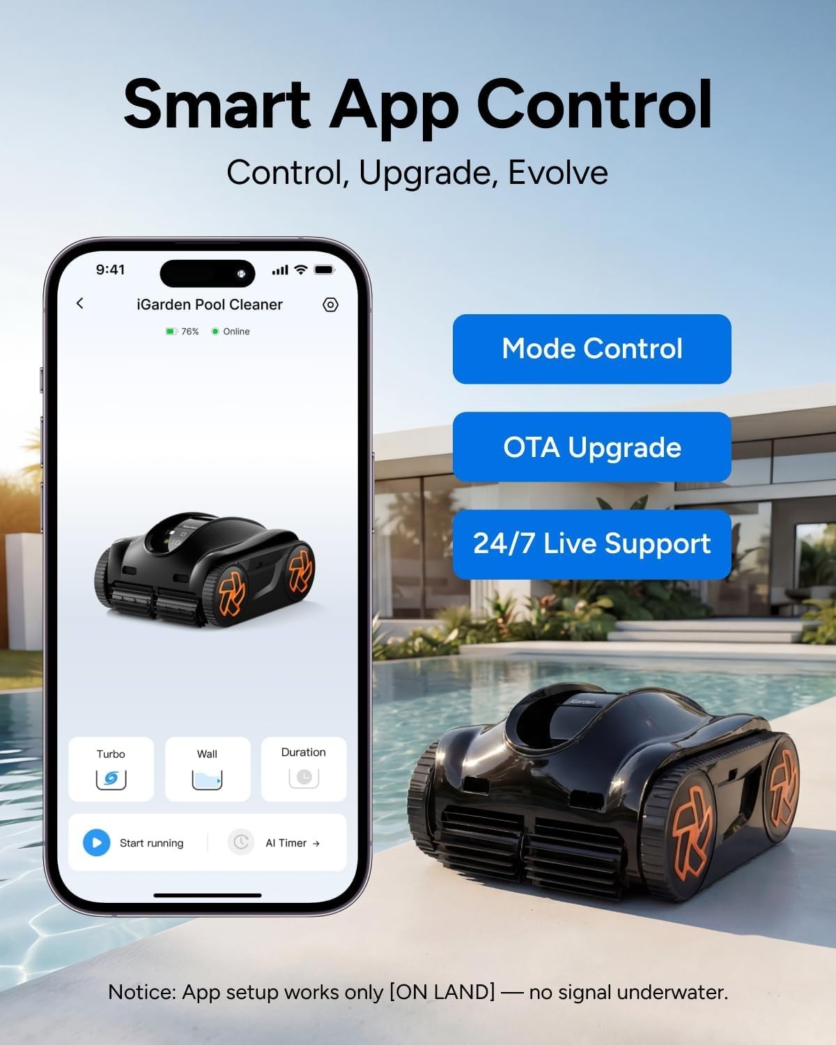 iGarden K36 Cordless Robotic Pool Cleaner Pool Vacuum For Inground 220Min
