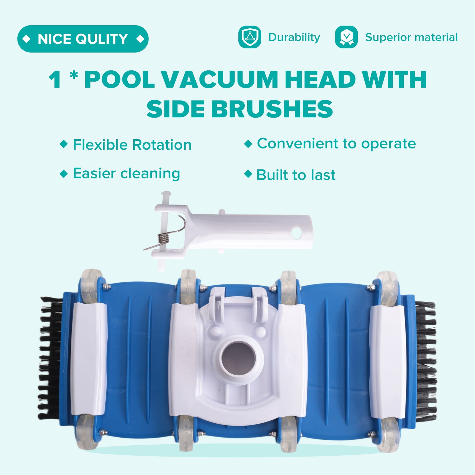 Side Brushed Pool Vacuum Head with Wheels and Swivel Handle Hose Connection3268