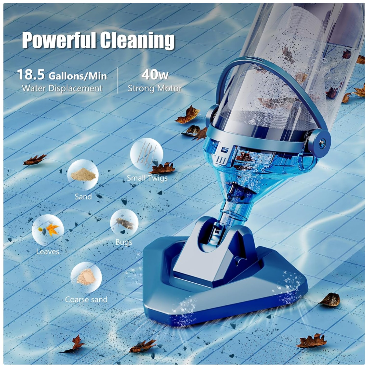 Rechargeable Handheld Pool Cleaner, Ideal for Leaves