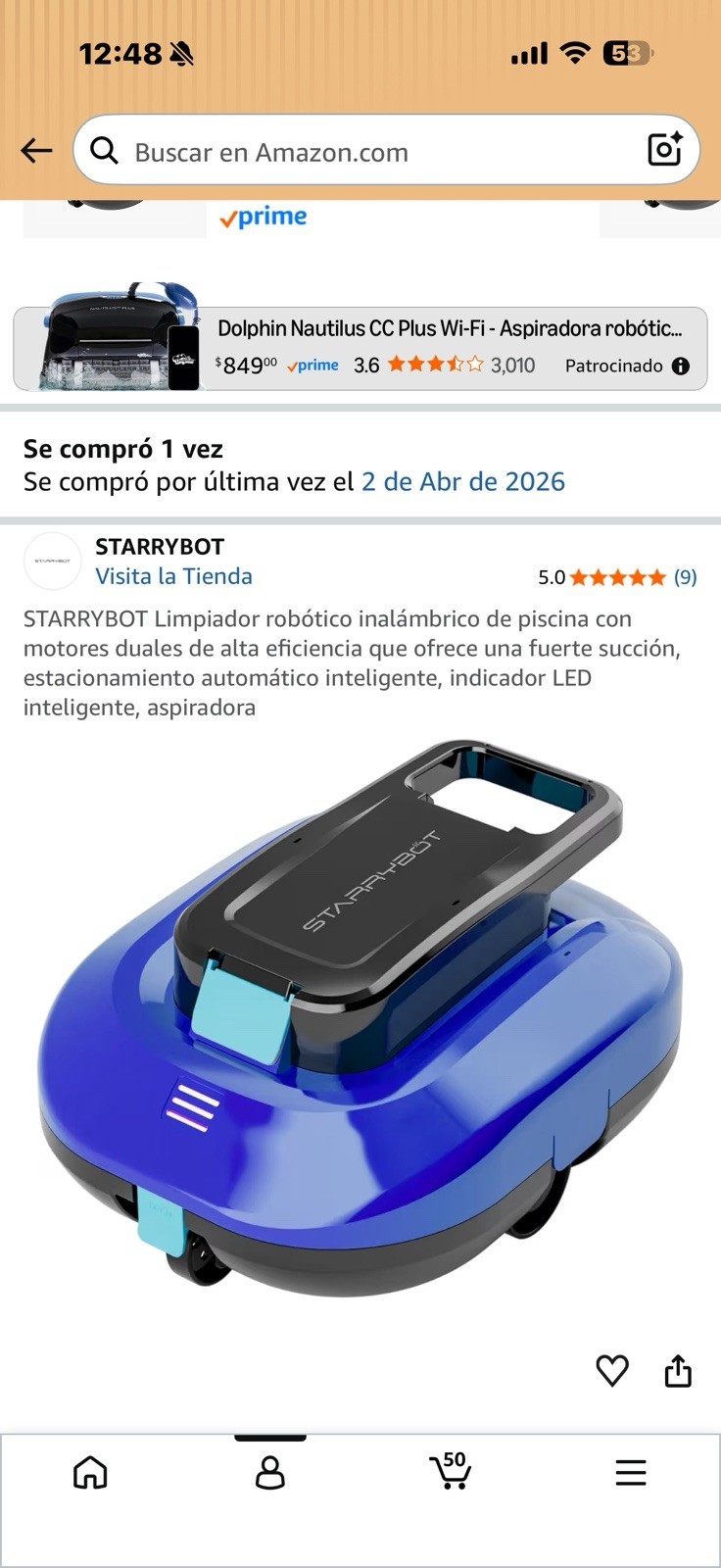 STARRYBOT Cordless Robotic Pool Cleaner C-DC2504 Pool Floor Blue/Black