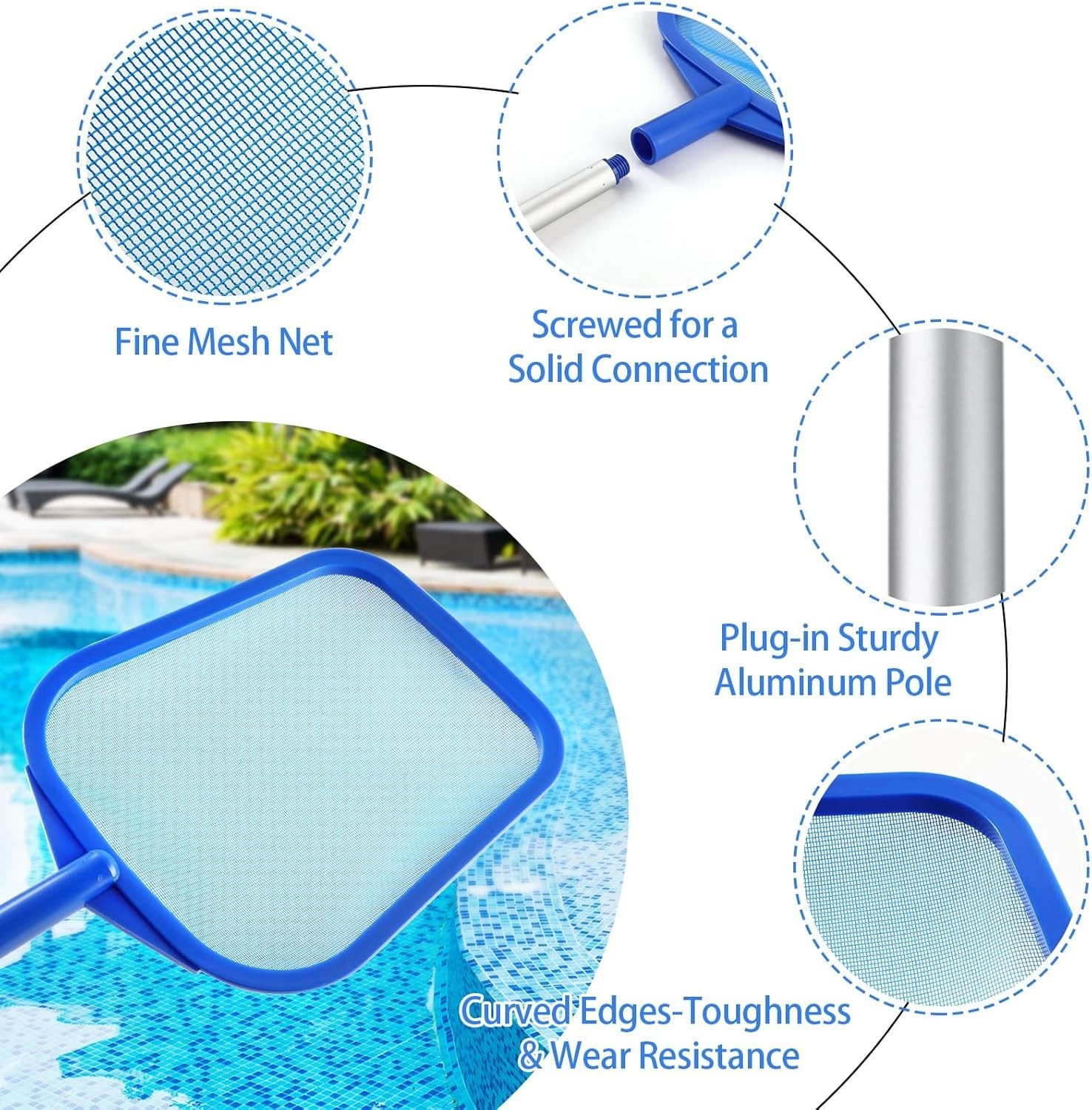 Corrosion-Resistant Pool Skimmer Net with Telescopic Pole, Easy and Efficient
