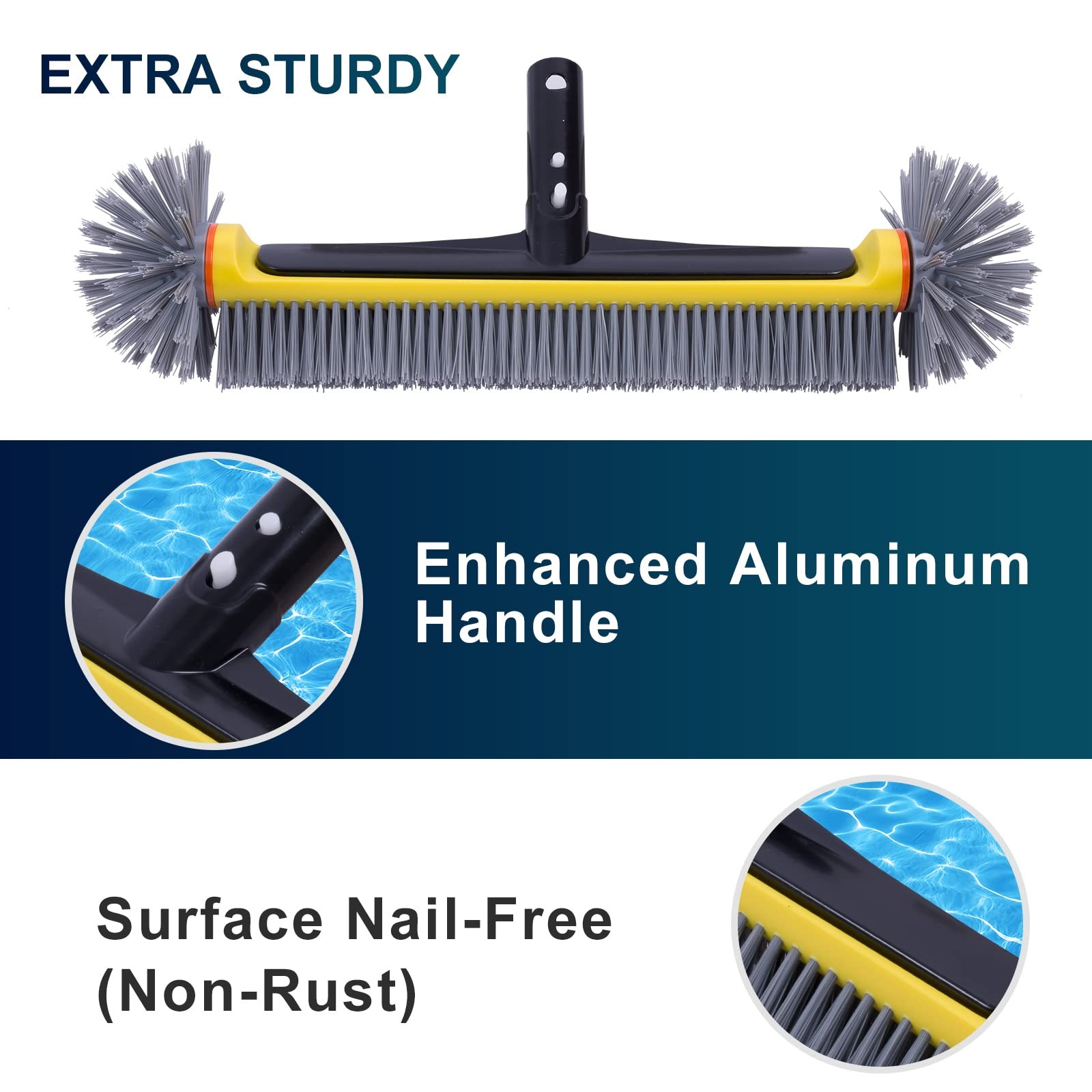 HeavyDuty Pool Brush Head for Walls, Floors, Steps & Corners 17.5&Prime;