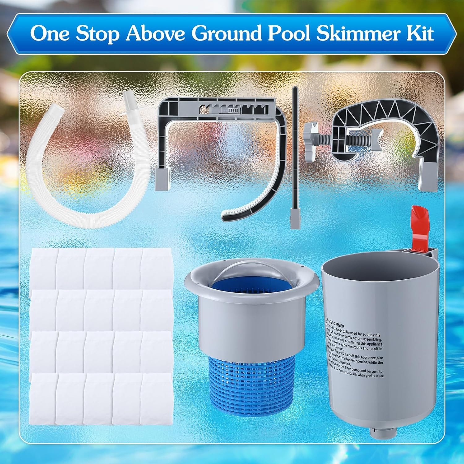 Above Ground Pool Skimmer Kit with 20 Surface Skimmer Socks