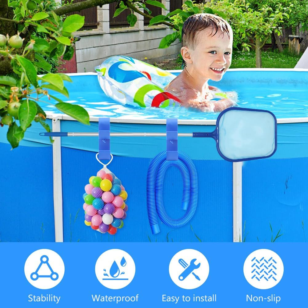 Poolside Leaf Skimmer Net Holder with Dual Hooks for Storage