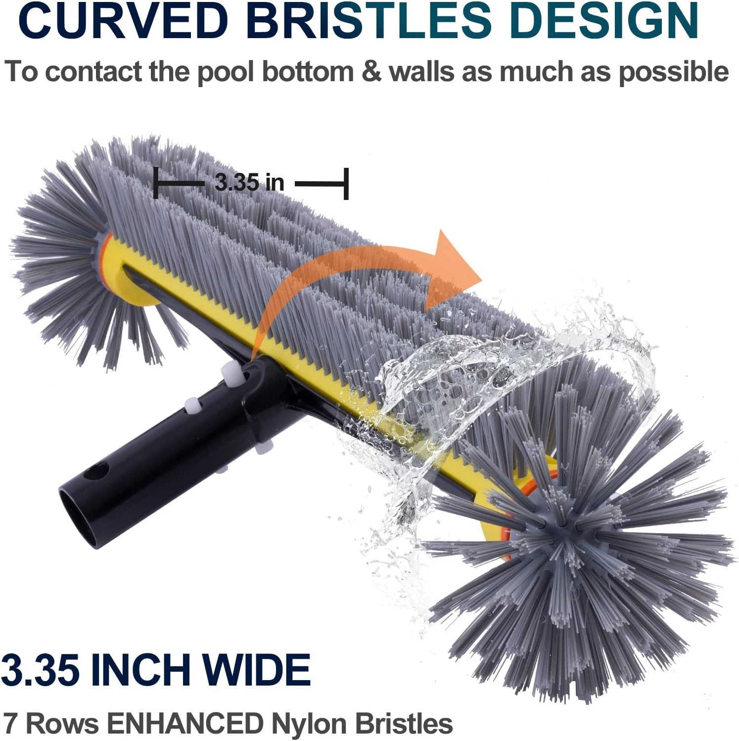 360 Degree Pool Brush Head for Cleaning Walls Floors and Corners Yellow Nylon