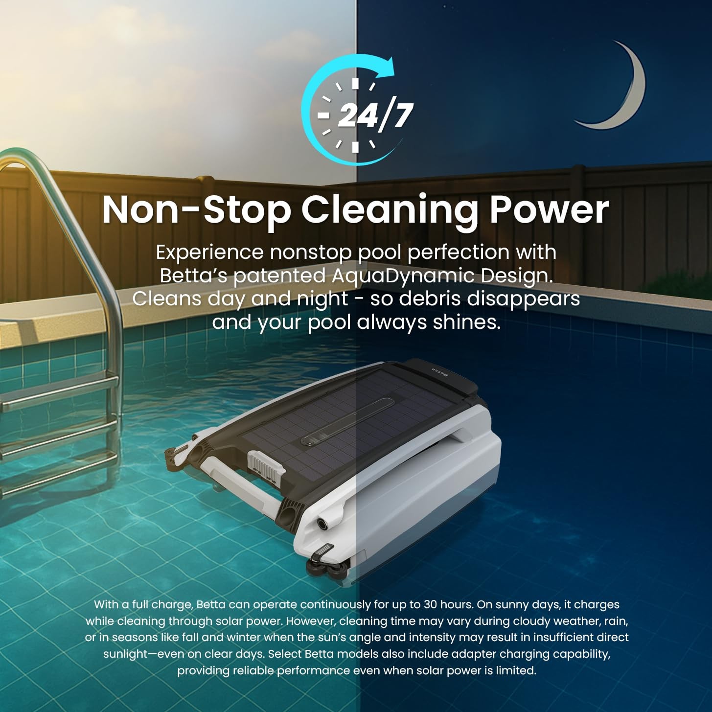Betta SE Solar-Powered Robotic Automatic Pool Skimmer Cleaner with Carrying a…