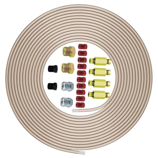 Genuine 3/16&Prime;ODx25FT Copper Nickel Brake Line Replacement Kit with 16 Nuts & 4