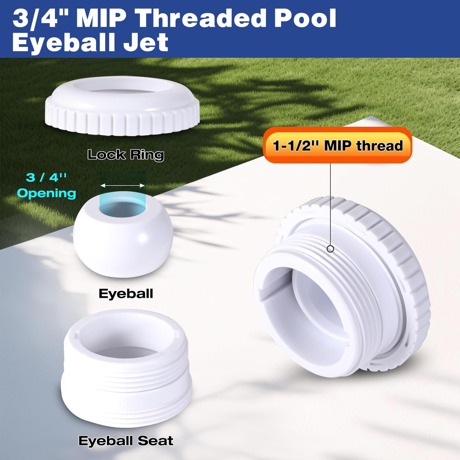3/4&Prime;Pool Jet Nozzles Directional Flow Eyeball Inlet Fittings Fit white