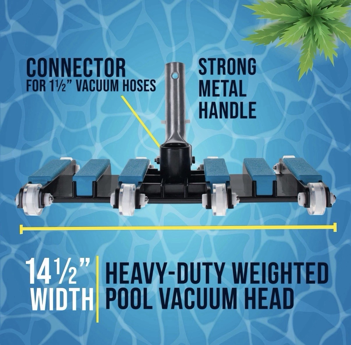 Manual Pool Vacuum Head for Inground Pools, Extra-Wide, Weighted – 1.5&Prime; Hose